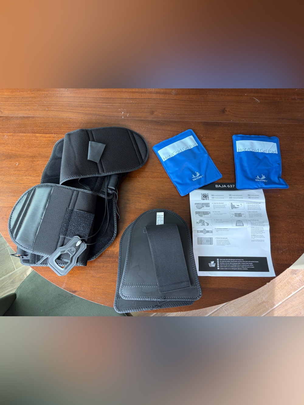 BioSkin Baja 637 LSO Back Brace XL (44–54") w/ Side Panels + 2 Hot/Cold Gel Pads